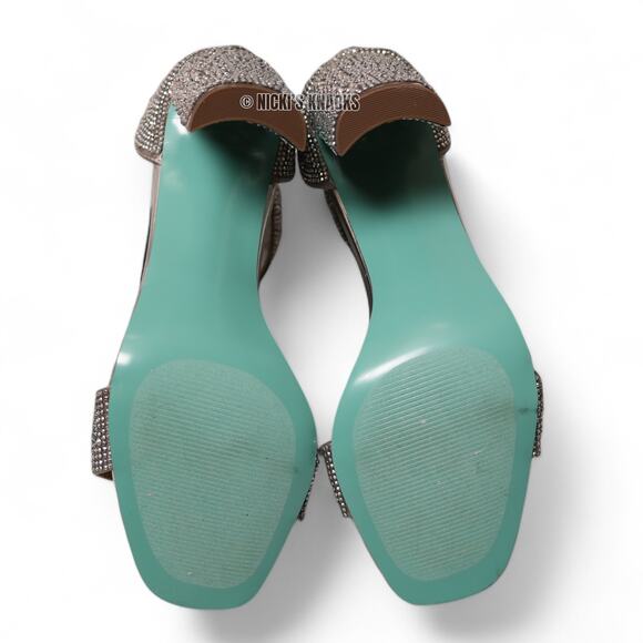 Betsey Johnson Rina Silver Rhinestone Crystal Block Heel Sandals Size 9 - Picture 7 of 10